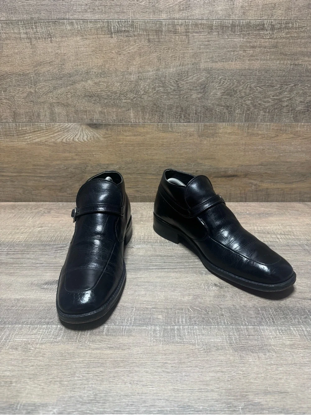 Men's Black Leather Chukka Boots with Side Buckle